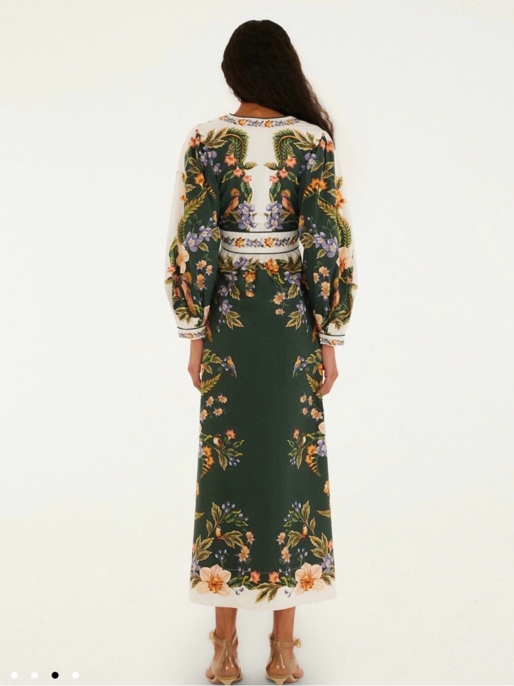 FARM Rio Green Floral V-Neck Maxi Dress with Puff Sleeves - Picture 3 of 5